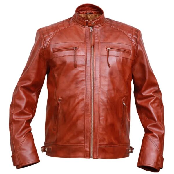 Classic Diamond Vintage Brown Biker Leather Jacket