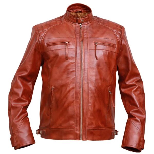 Classic Diamond Vintage Brown Biker Leather Jacket - Image 5