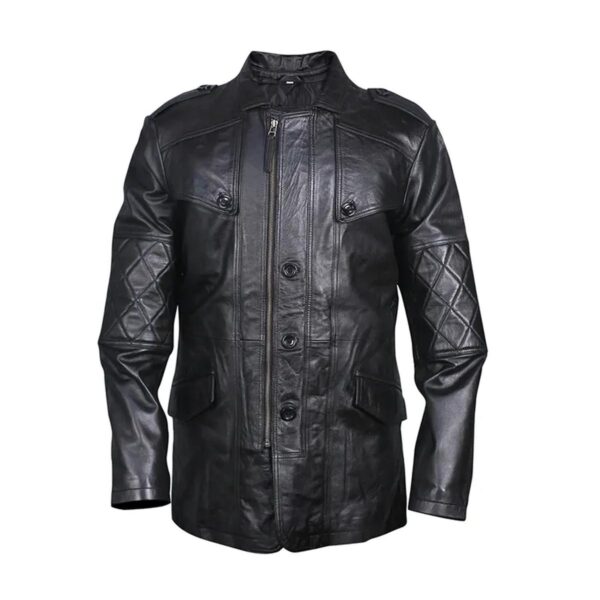 Classical Biker Retro Genuine Leather Pea Coat - Image 2