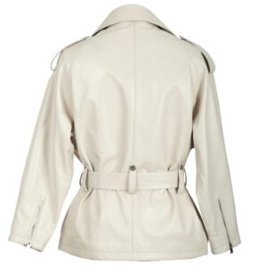 Women Cleo White Biker Sheepskin Leather Jacket