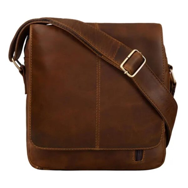 Cognac Brown Leather Messenger Bag For Men and Women - Image 5