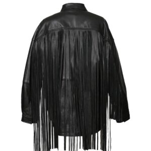 Women Cowgirl Fringe Sheepskin Leather Shirt Jacket