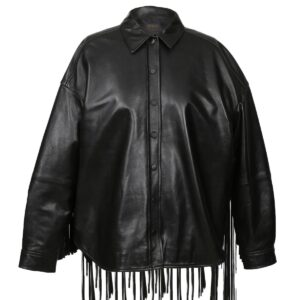 Women Cowgirl Fringe Sheepskin Leather Shirt Jacket