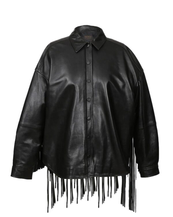 Women's Cowgirl Fringe Sheepskin Leather Shirt Jacket