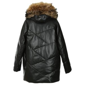 Women Detachable Hood Premium Faux Fur Sheepskin Leather Puffer Coat