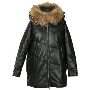 Women Detachable Hood Premium Faux Fur Sheepskin Leather Puffer Coat