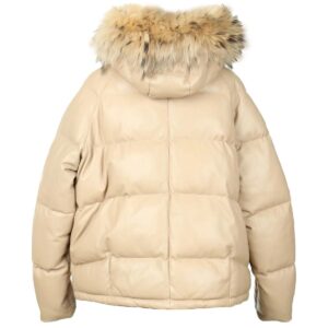 Women Detachable Hood Premium Faux Fur Sheepskin Leather Puffer Jacket
