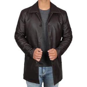 Vintage Style Brown Leather Overcoat