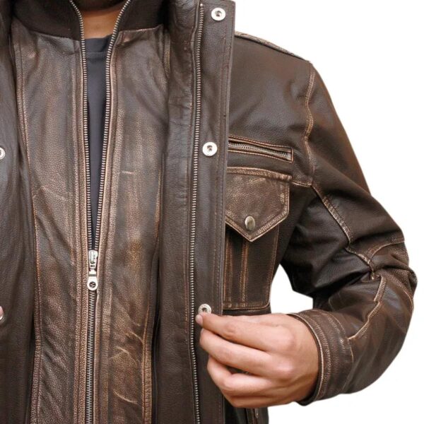 Men Biker Cafe Moto Racer Brown Genuine Leather Jacket - Image 6