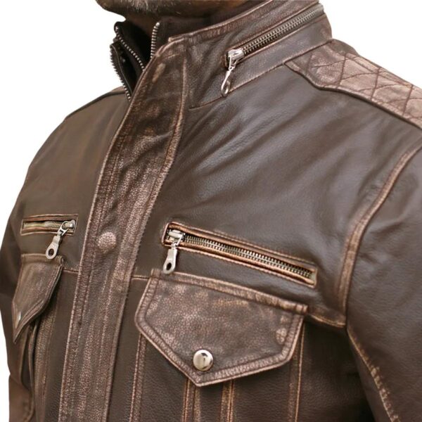 Men Biker Cafe Moto Racer Brown Genuine Leather Jacket - Image 7