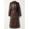 Women Sheepskin Leather Trench Coat in Dark Brown