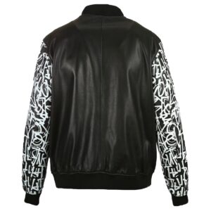 Men Varsity Sheepskin Leather Jacket Black