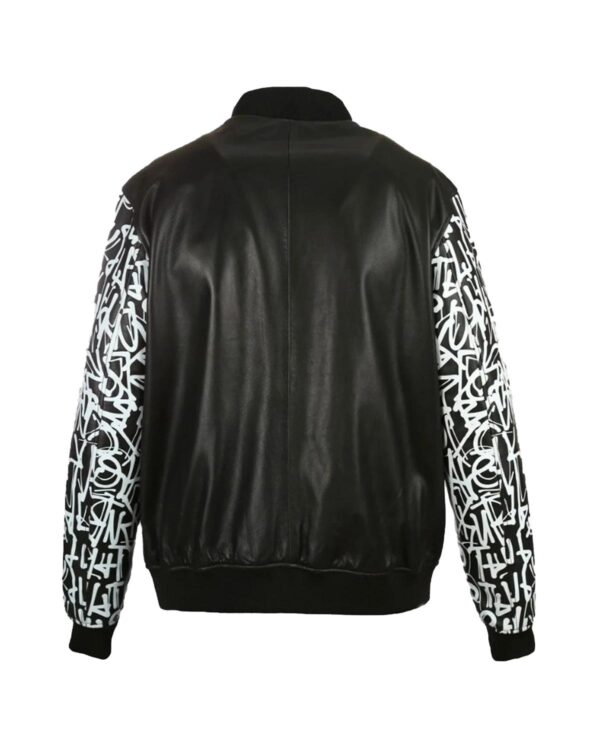 Men's Varsity Sheepskin Leather Jacket Black - Image 2