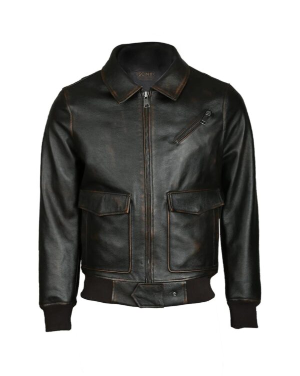 Men's Aviator Bomber Sheepskin Leather Jacket Black