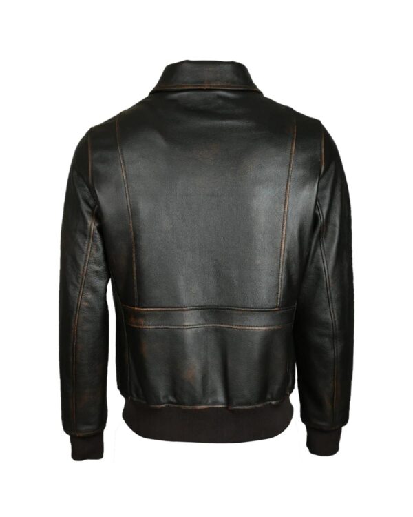 Men's Aviator Bomber Sheepskin Leather Jacket Black - Image 3