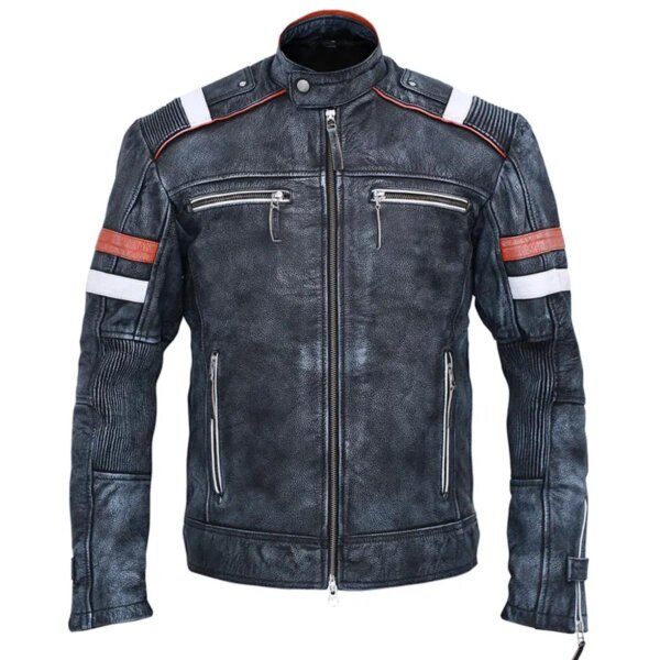 Vintage Biker Grey Sheepskin Leather Jacket For Men