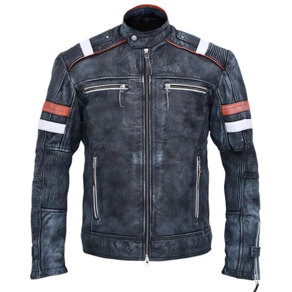 Vintage Biker Grey Sheepskin Leather Jacket For Men - Image 2