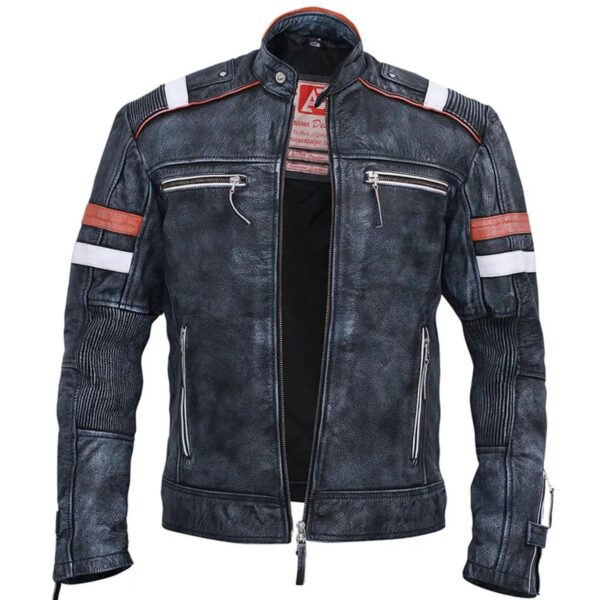 Vintage Biker Grey Sheepskin Leather Jacket For Men - Image 3