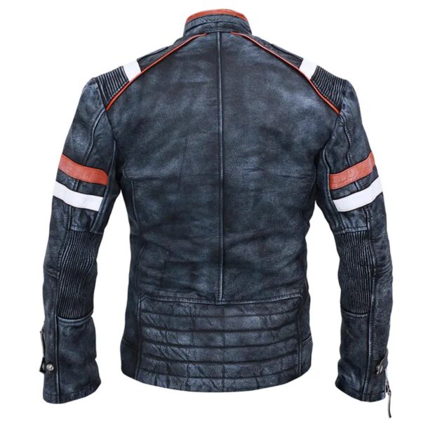 Vintage Biker Grey Sheepskin Leather Jacket For Men - Image 4