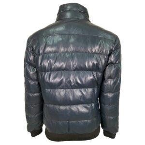 Men Puffer Sheepskin Bomber Leather Jacket Navy Blue