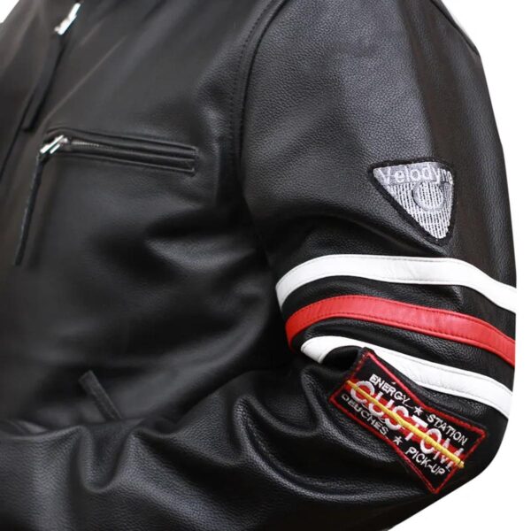 Men Black Sport's Motorcycle Sheepskin Leather Jacket - Image 5