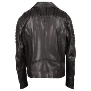 Men Padded Shoulder Biker Sheepskin Leather Jacket Black
