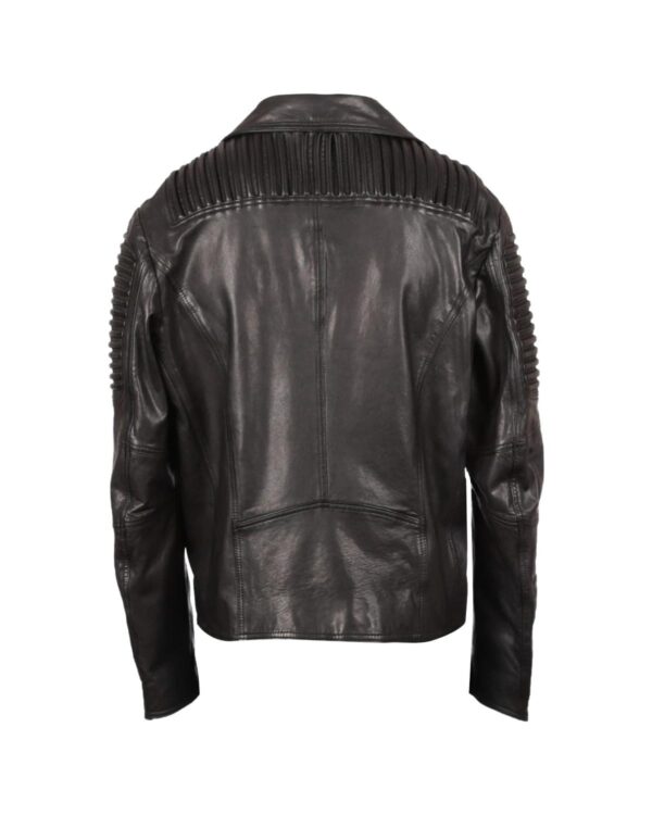 Men's Padded Shoulder Biker Sheepskin Leather Jacket Black - Image 2