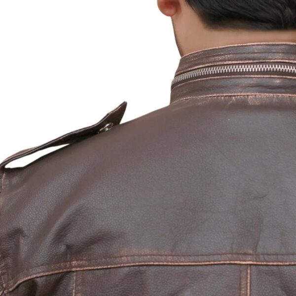 Men Brown Biker Sheepskin Leather Jacket - Image 5