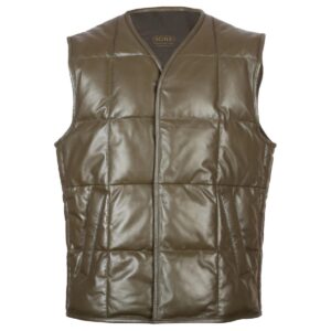 Men Quilted Leather Puffer Vest Brown