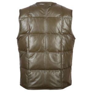 Men Quilted Leather Puffer Vest Brown