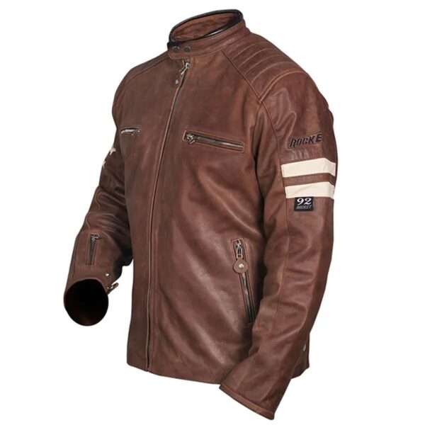 Men Classic 92 Sheepskin Leather Motorcycle Jacket in Brown - Image 5