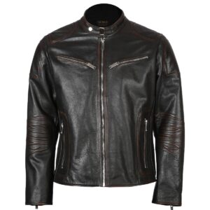 Men Classic Sheepskin Leather Jacket Black
