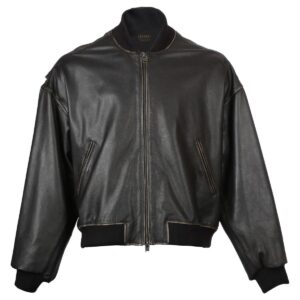 Men Classic Bomber Sheepskin Leather Jacket Black