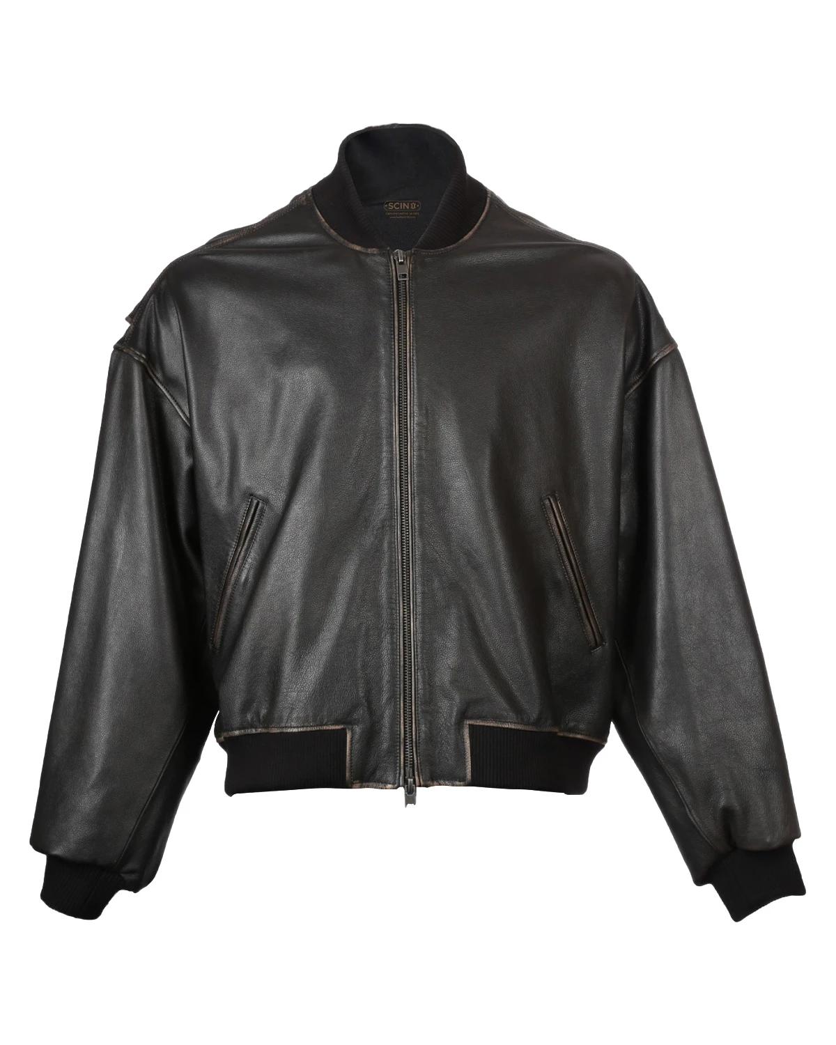 Men’s Classic Bomber Sheepskin Leather Jacket Black