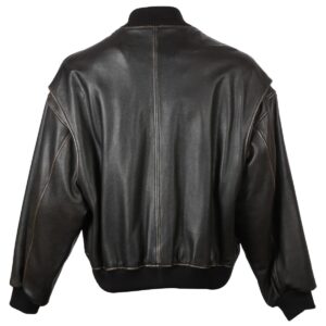 Men Classic Bomber Sheepskin Leather Jacket Black
