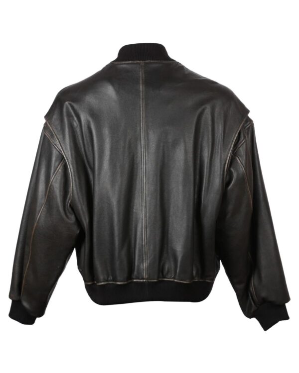 Men's Classic Bomber Sheepskin Leather Jacket Black - Image 2