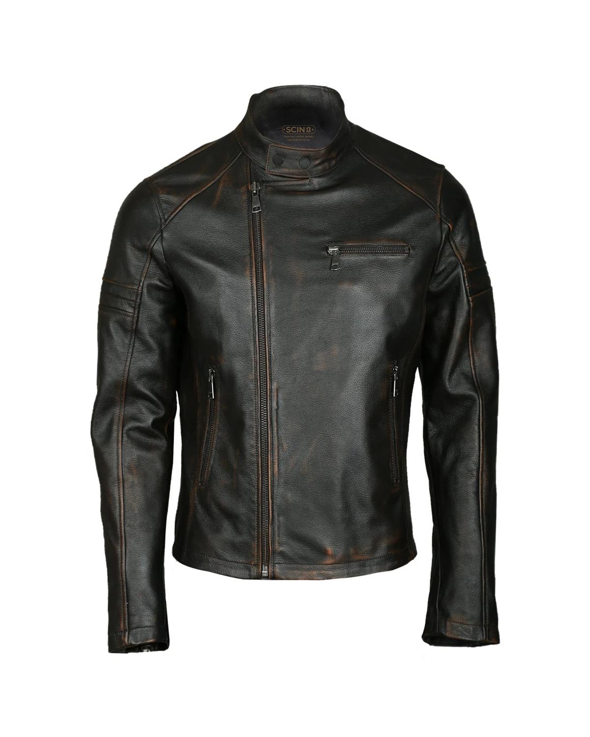 Men’s Moto Sheepskin Leather Jacket Black