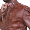 Men Brown Vintage Cafe Racer Style Leather Jacket - Image 2