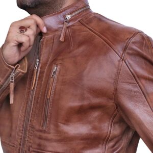 Men Brown Vintage Cafe Racer Style Leather Jacket