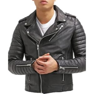 Men Biker Black Slim Fit Leather Jacket