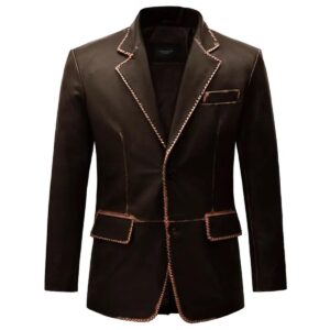 Men Dark Brown Leather Blazer