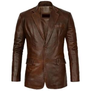Men Dark Brown Stylish Leather Blazer