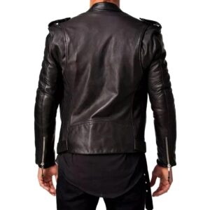 Men Black Slim Fit Biker Genuine Leather Jacket