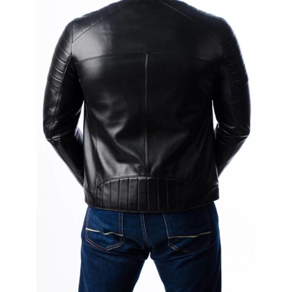 Men Quilted Motorcycle Leather Jacket - Image 5