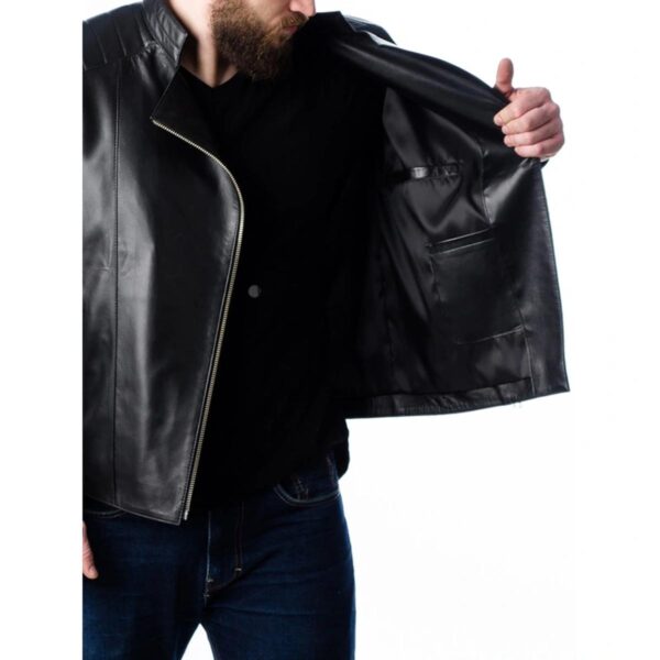 Men Quilted Motorcycle Leather Jacket - Image 6