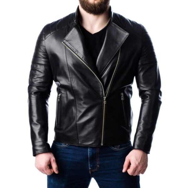 Men Quilted Motorcycle Leather Jacket - Image 7