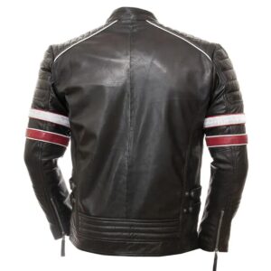 Men Racing Biker Stripes Real Leather Casual Fit Jacket