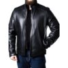 Men Sheepskin Black Leather Biker Jacket - Image 4