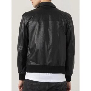 Men Shirt Collar Black Leather Jacket