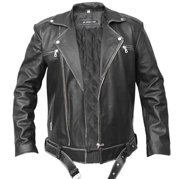 Men Asymmetrical Zipper Biker Leather Jacket